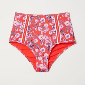 NWT H&M High Waisted Red Floral Swim Bottoms Size 6